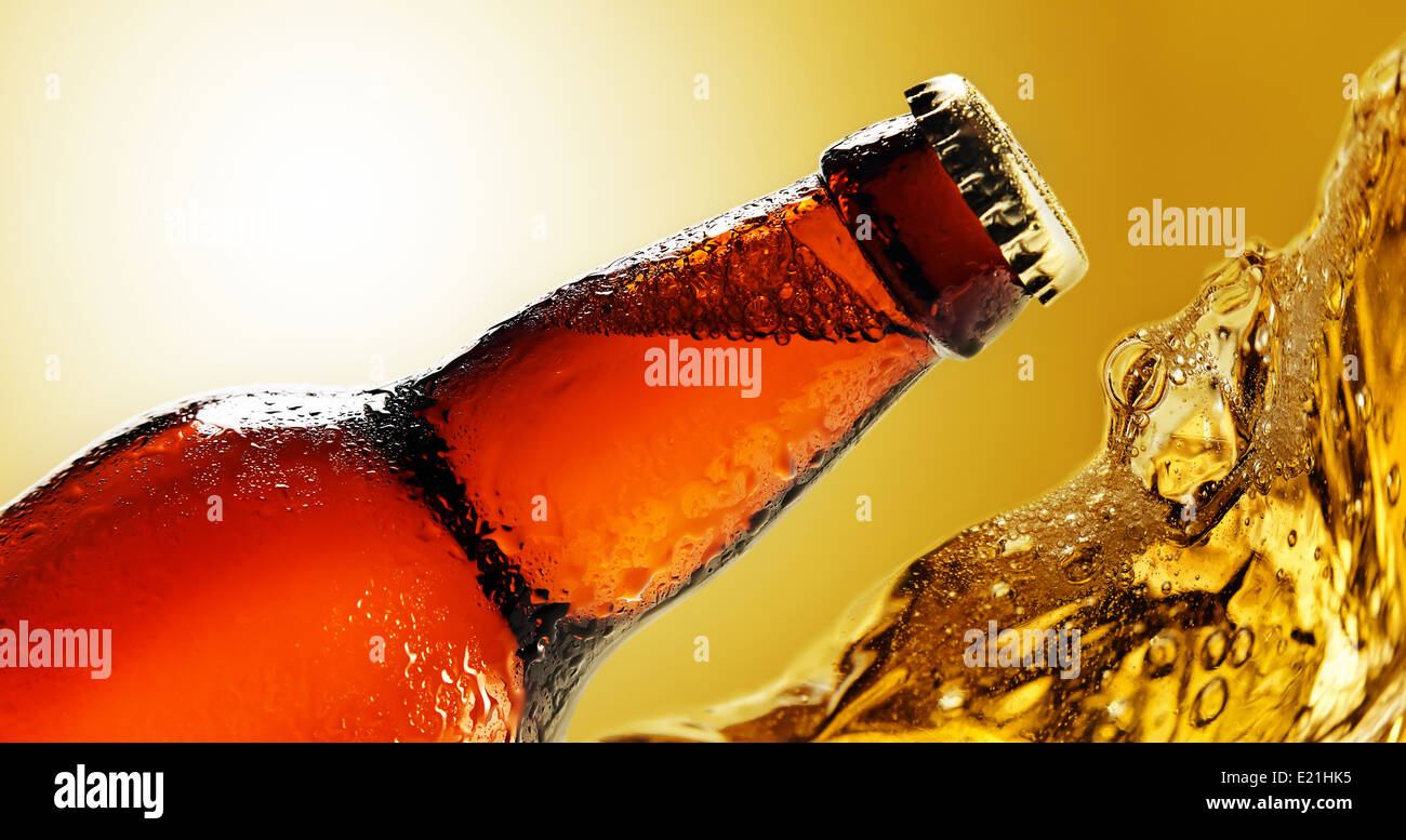 frozen beer bottle , focus on a center Stock Photo Alamy