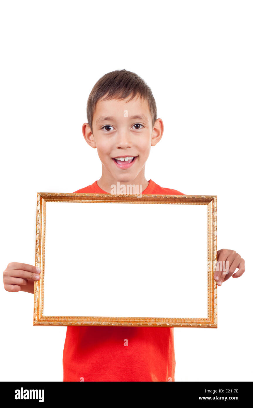 smiling boy holding empty frame Stock Photo - Alamy