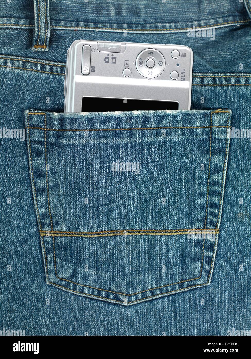 A denium blue jean pocket shot up close Stock Photo