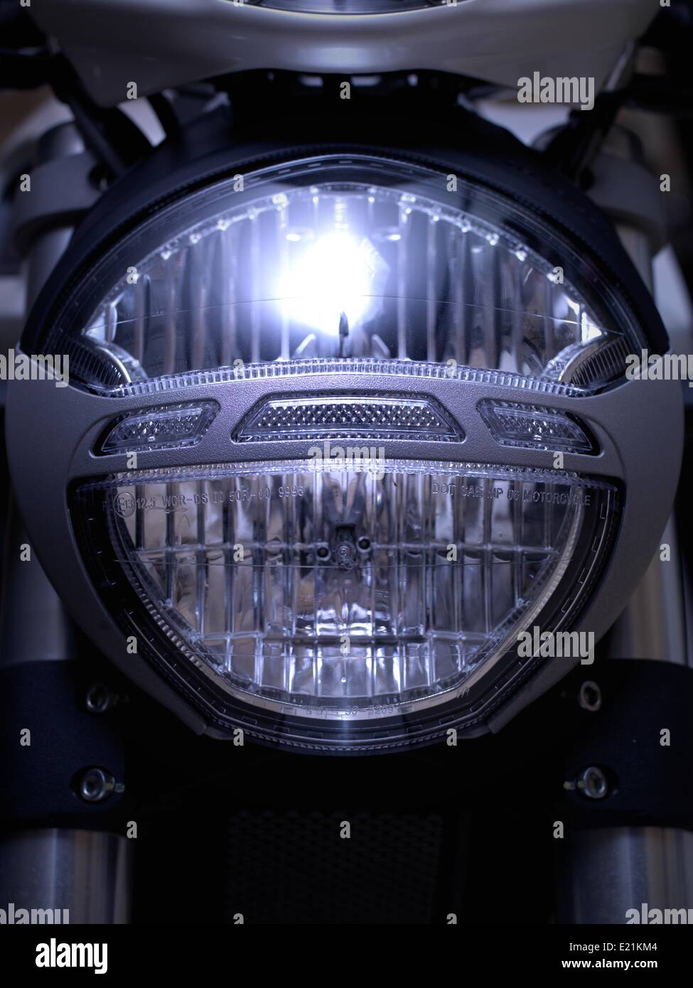 An image of a motorcycle headligh up close Stock Photo