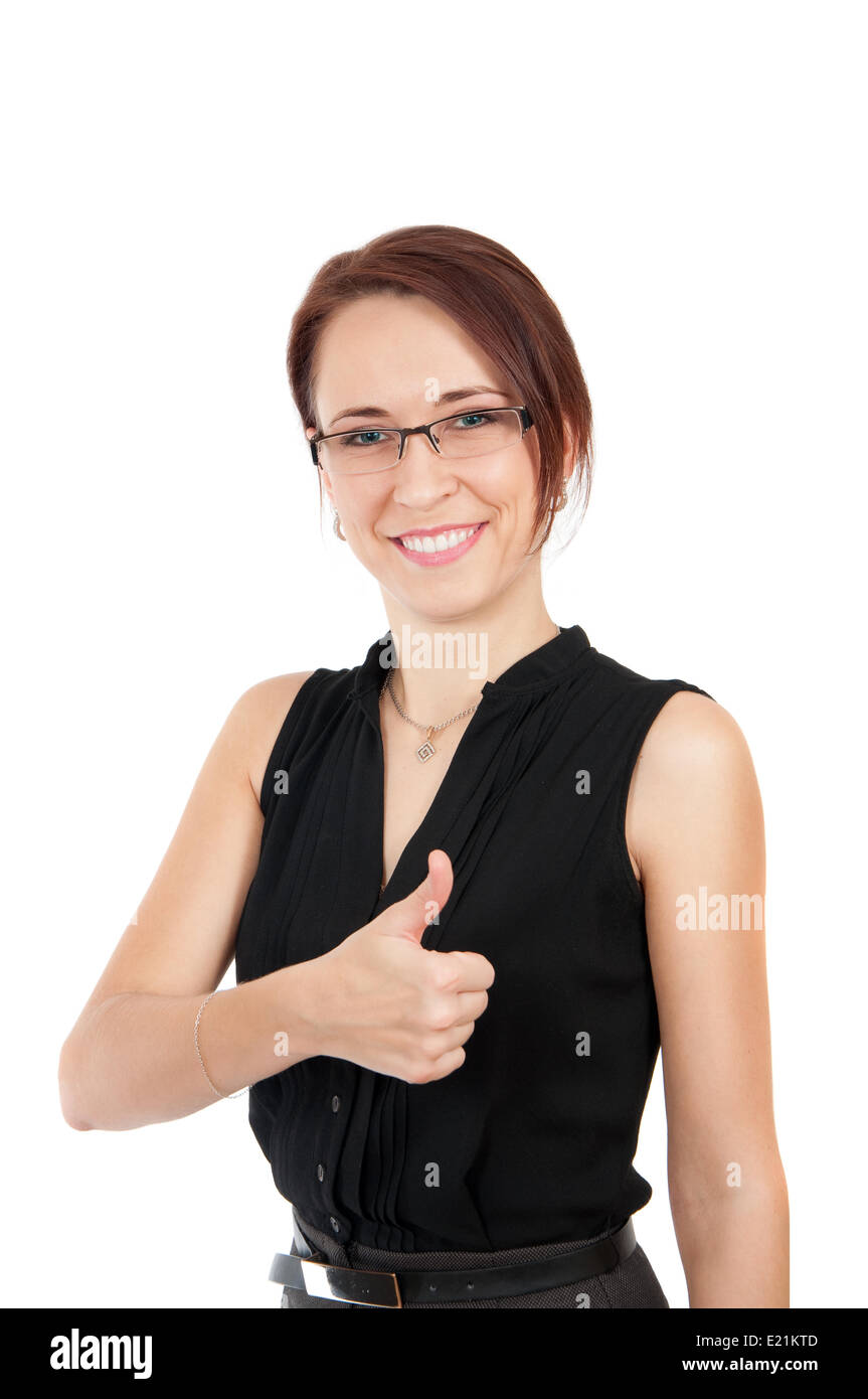 business woman showing thumbs up Stock Photo - Alamy