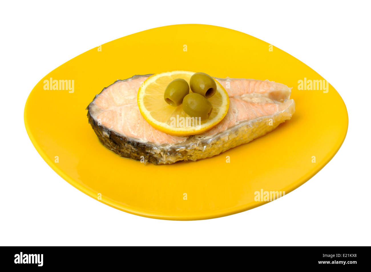 Salmon steak cooked in a double boiler Stock Photo