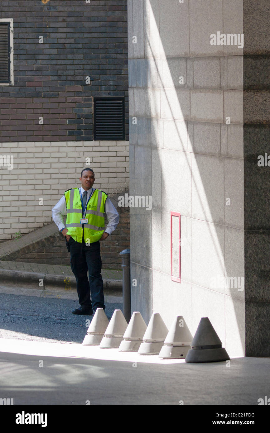 London, UK. 13th June, 2014. Pointed bollards outside top accountancy firm PriceWaterhouseCoopers Embankment Place offices in Charing Cross, appear to have been placed to deter homeless people from sleeping in the shelter provided by the building's entrance. Credit:  Paul Davey/Alamy Live News Stock Photo