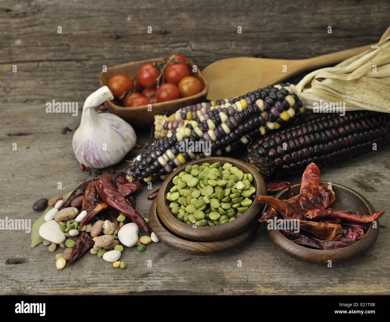 Green Dry Peas And Bean Mix Stock Photo