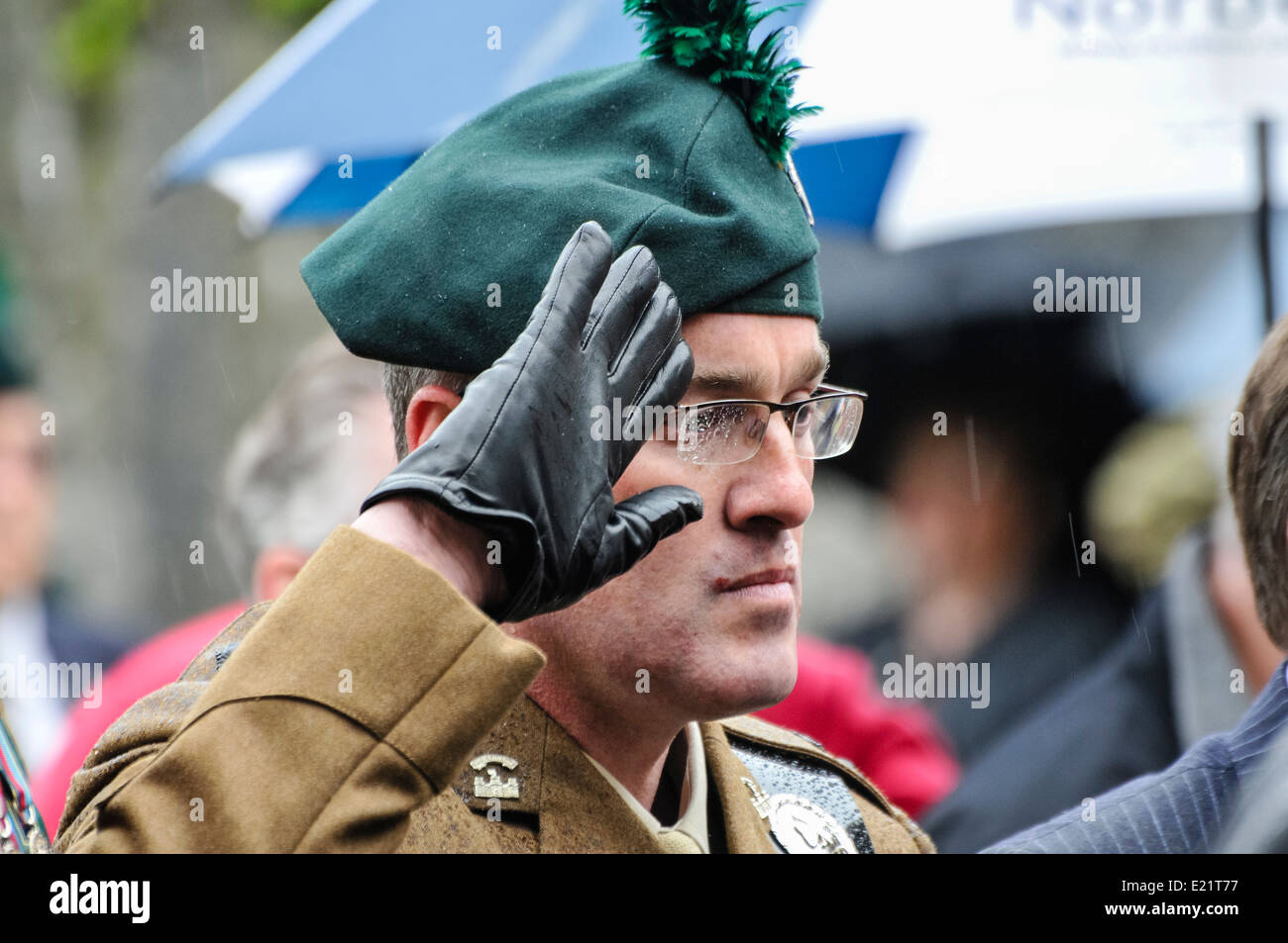Lieutenant Colonel Owen Lyttle, commanding officer of 2 Royal Irish Regiment, gives a salute Stock Photo