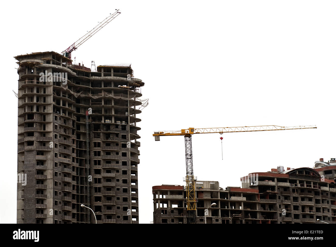 building exteriors and cranes on white Stock Photo