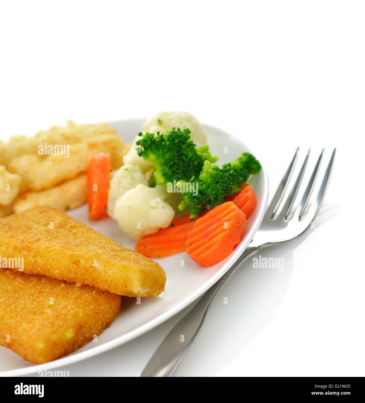 fish fillets with fried potato and vegetables Stock Photo