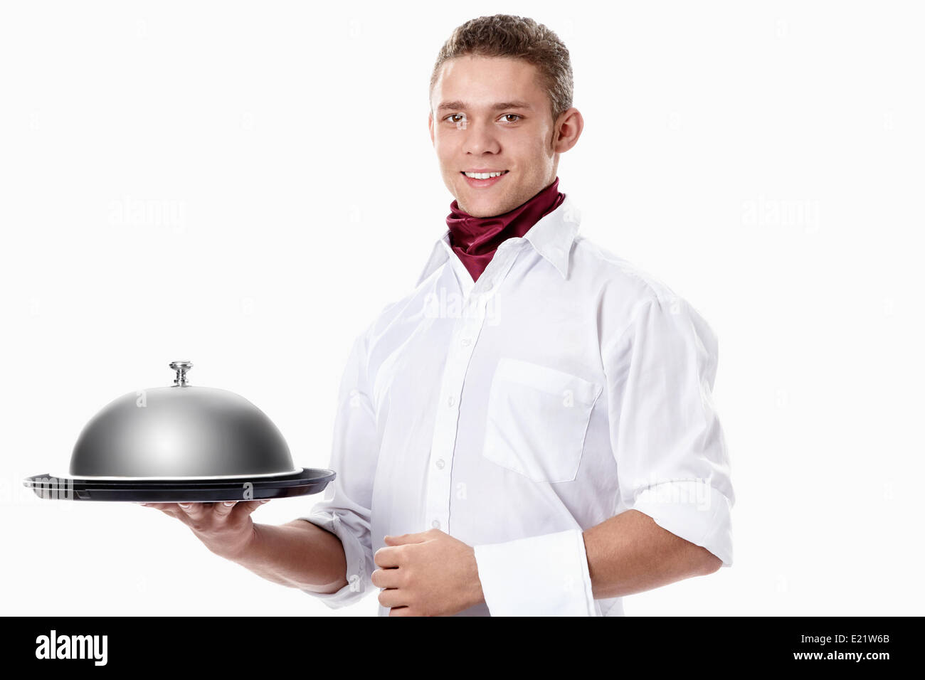 Waiter with tray Stock Photo