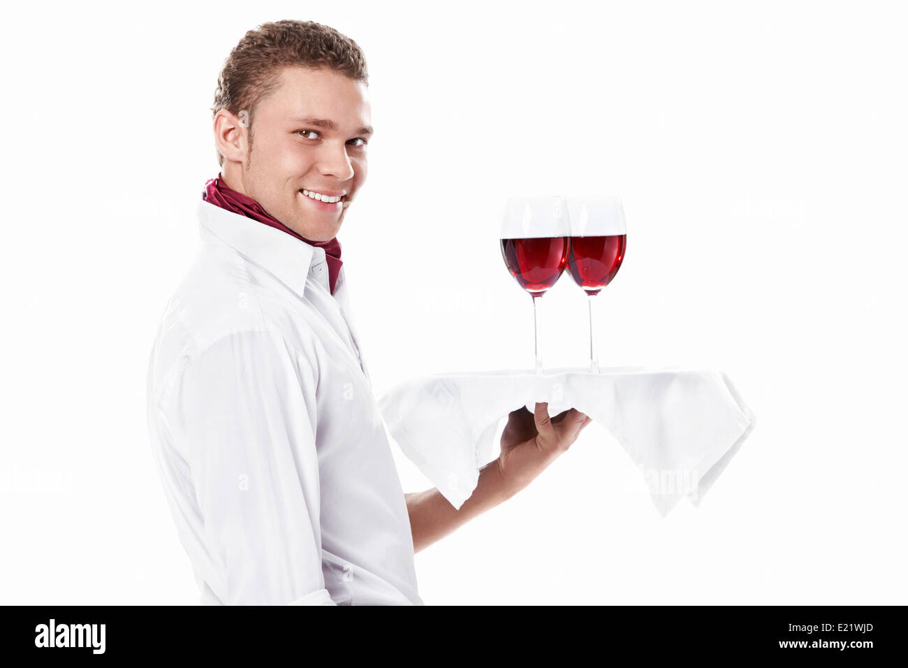 The young waiter with a tray Stock Photo
