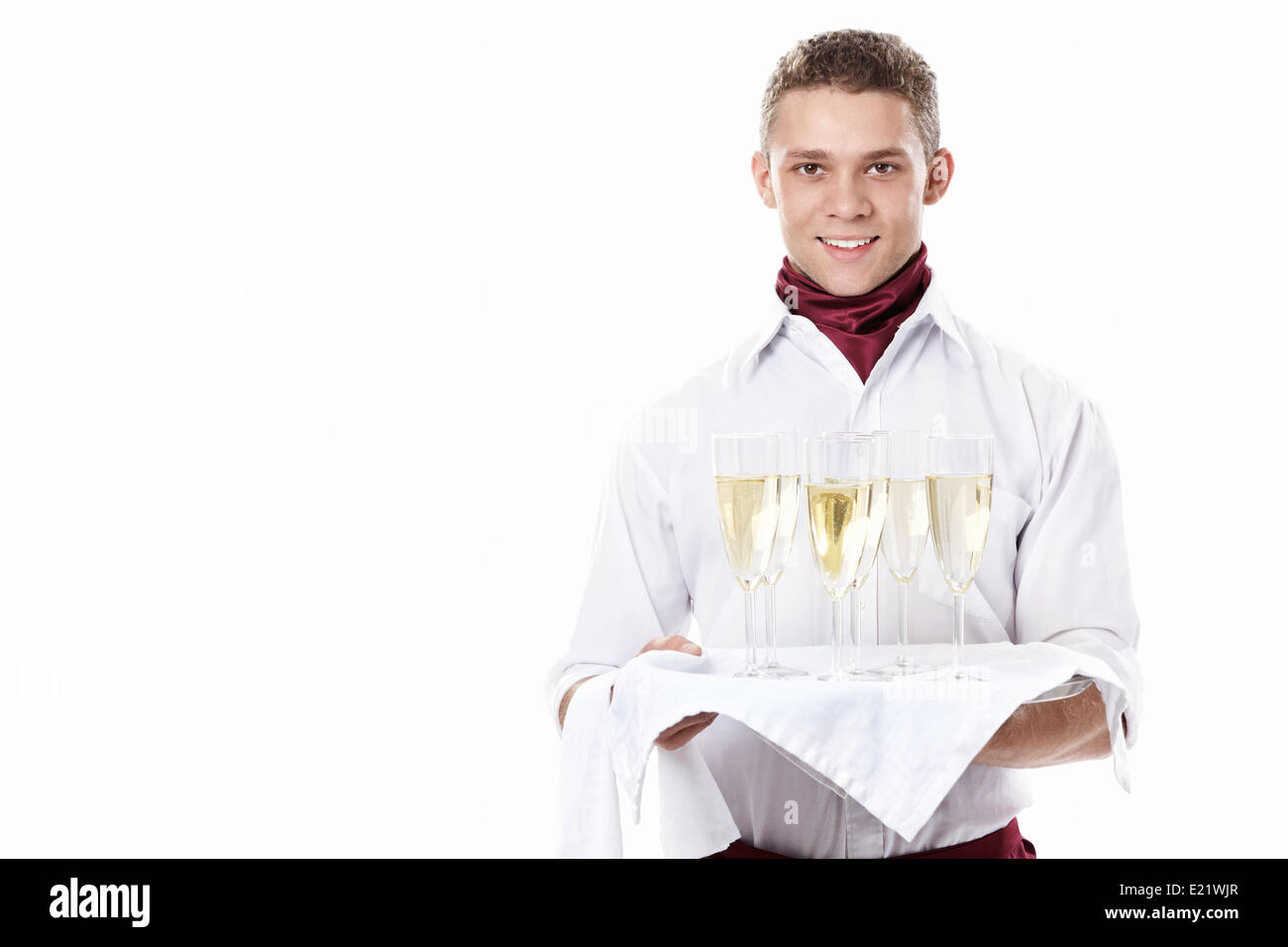 The young waiter with a tray Stock Photo - Alamy