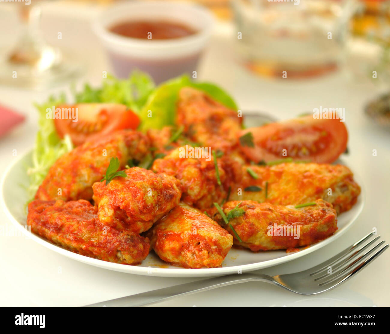 hot chicken wings with salad Stock Photo