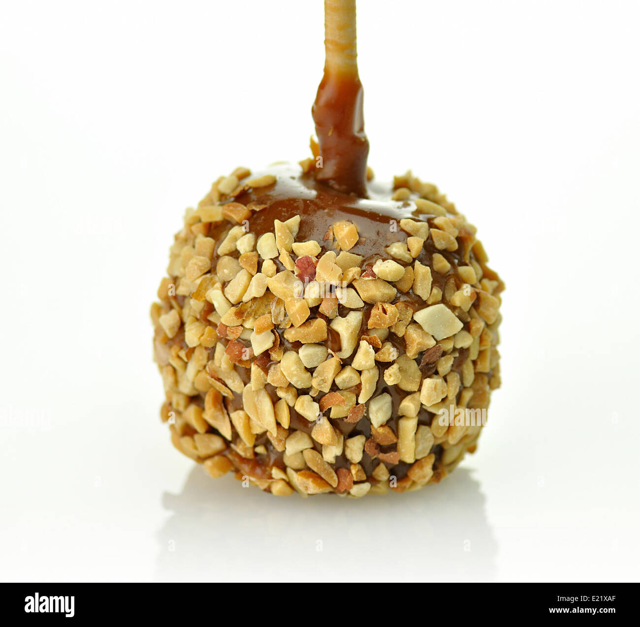 Candy apple with caramel sauce Stock Photo