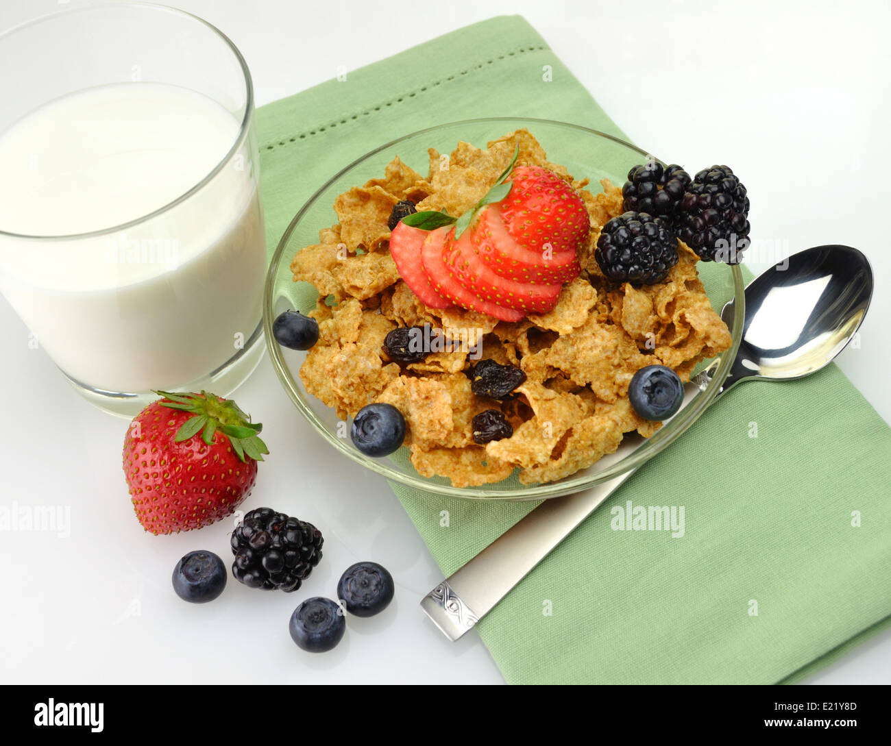 healthy breakfast with bran and raisin cereal Stock Photo Alamy
