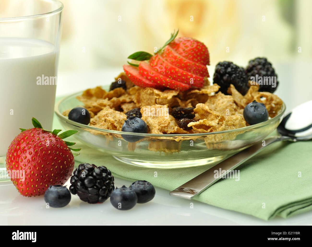 healthy breakfast with bran and raisin cereal Stock Photo Alamy
