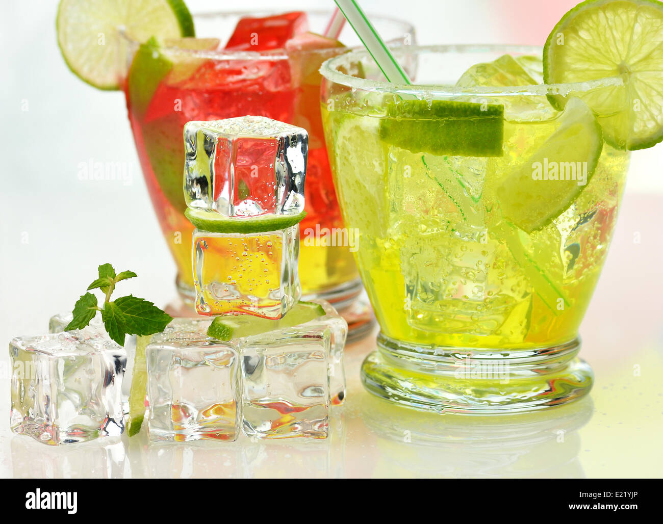 fruit cocktails with ice cubes Stock Photo Alamy