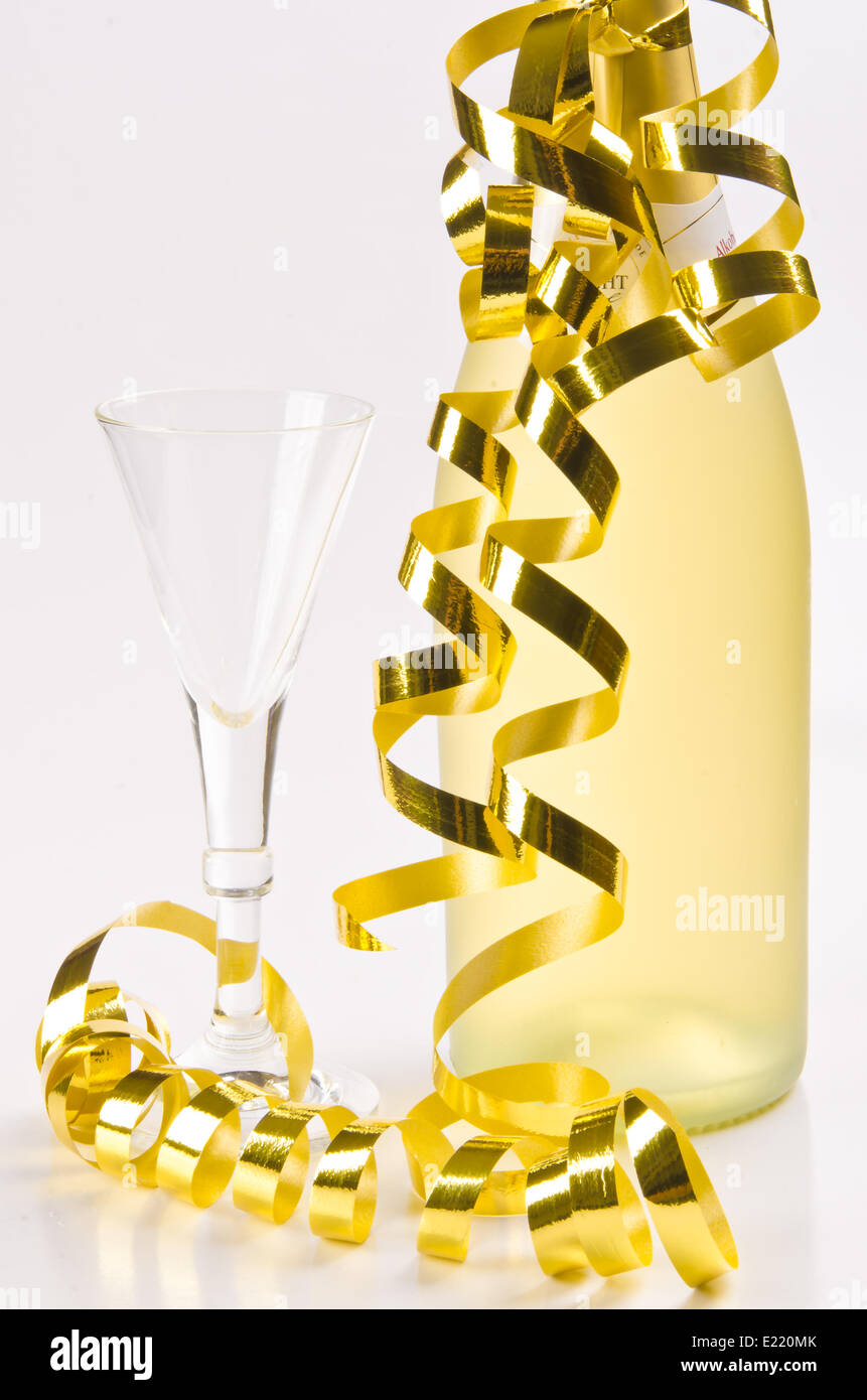 Champagne, glass and New Year's Eve Stock Photo