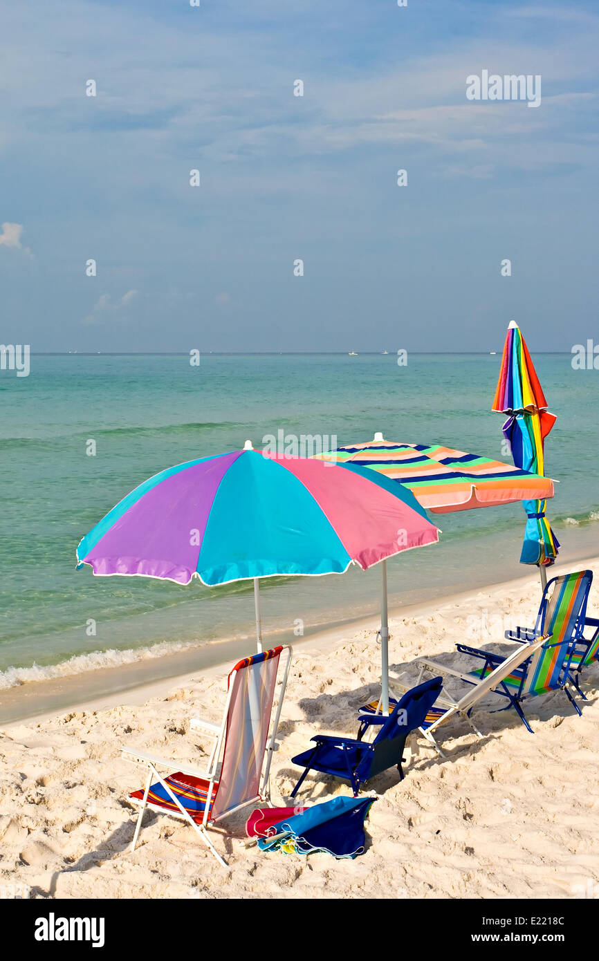 Colorful beach umbrella in a sunny day Stock Photo