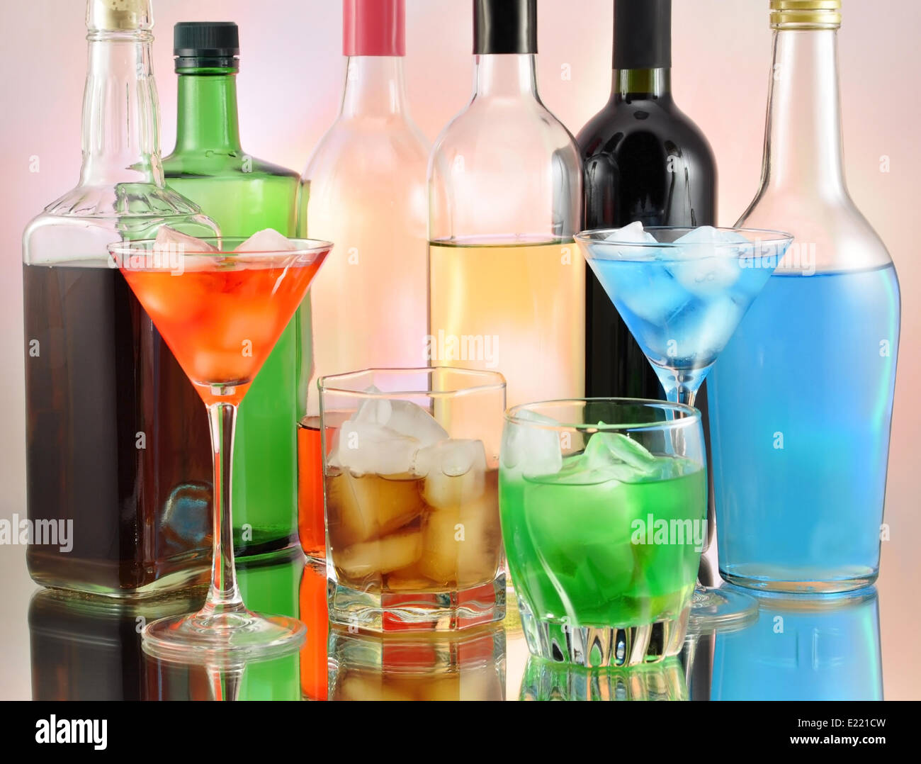variety of alcoholic drinks Stock Photo