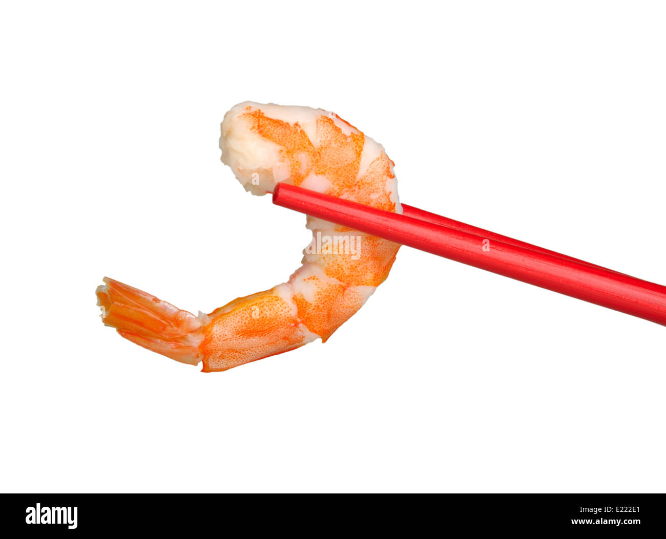 peeled shrimp in a chopstick Stock Photo