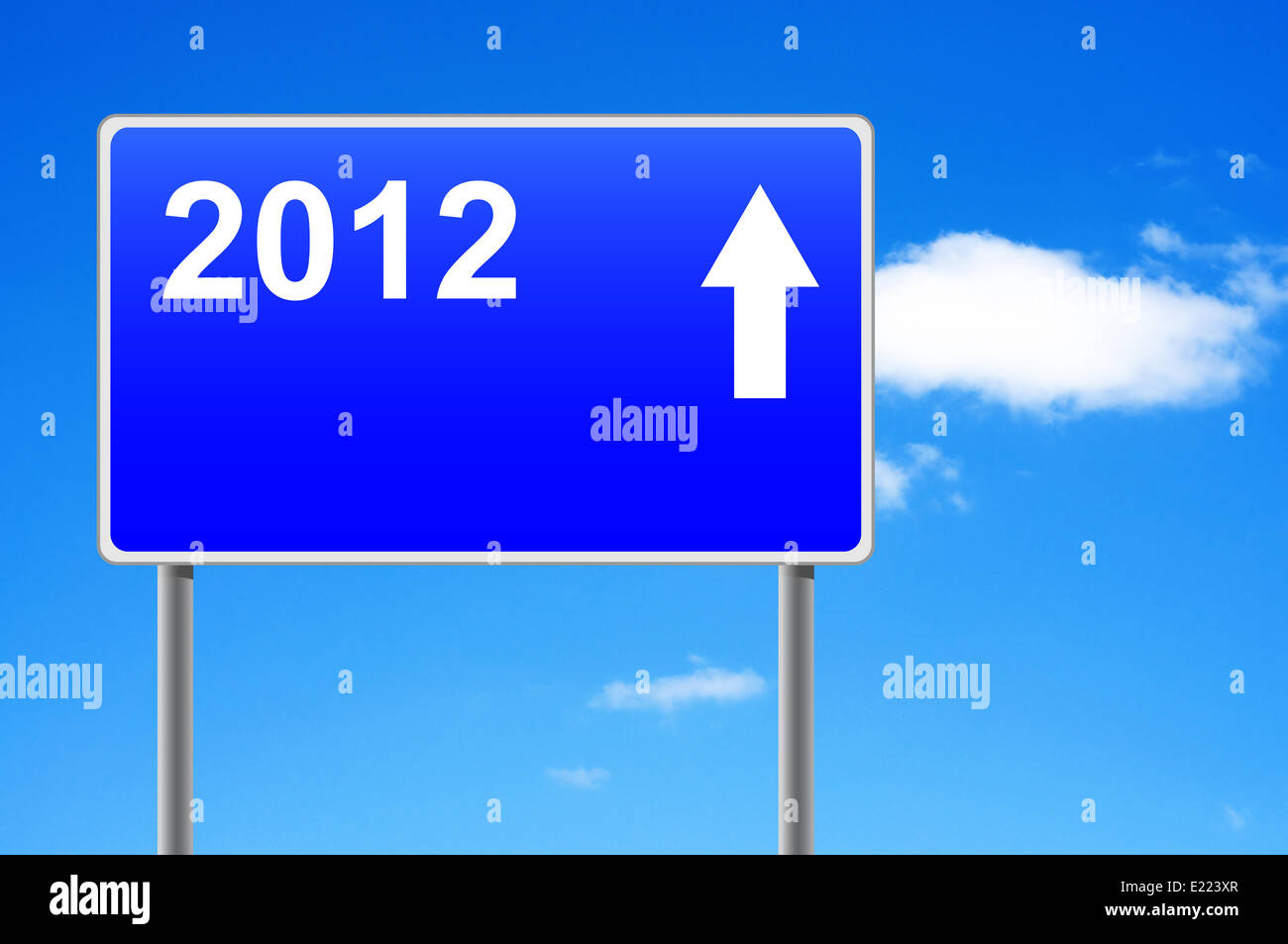 2012 arrow road sign on sky background. Stock Photo