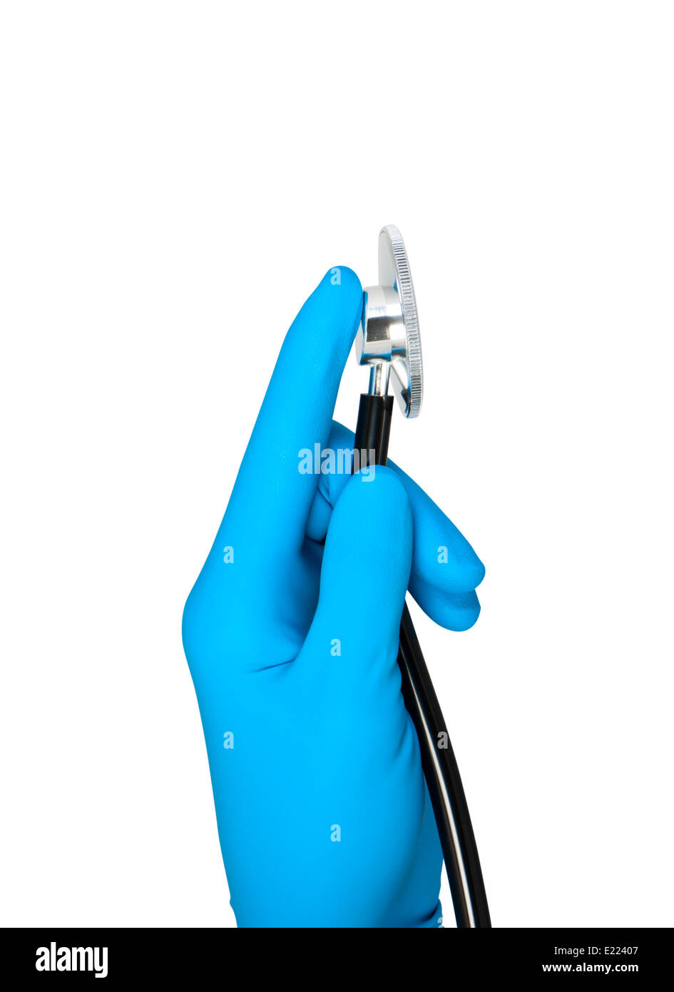 Hand in glove with stethoscope isolate. Stock Photo