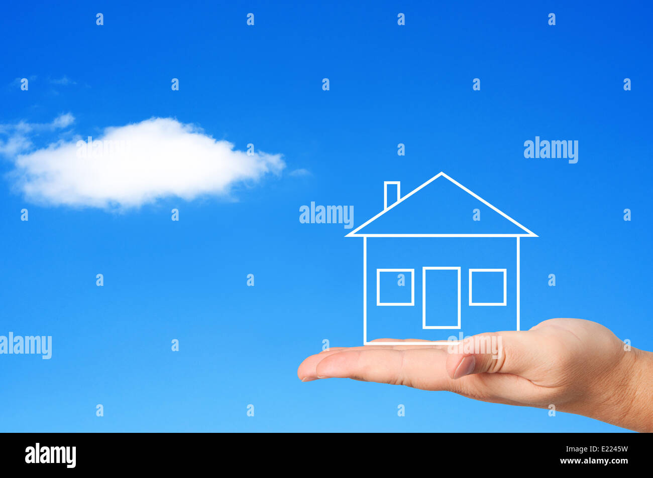 House on palm concept housing. Stock Photo