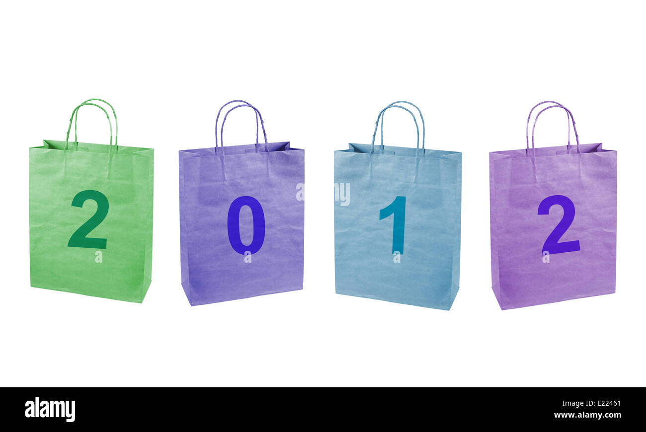 Multicolor shopping bags and numbers 2012. Stock Photo