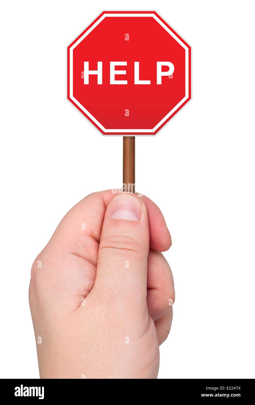 Warning sign with word HELP holds in hand. Stock Photo