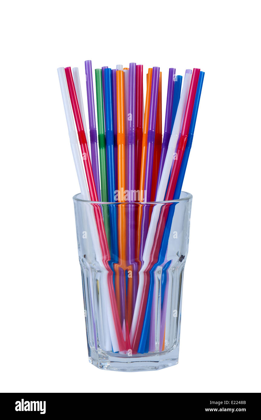 Tubes for cocktails in glass isolated. Stock Photo
