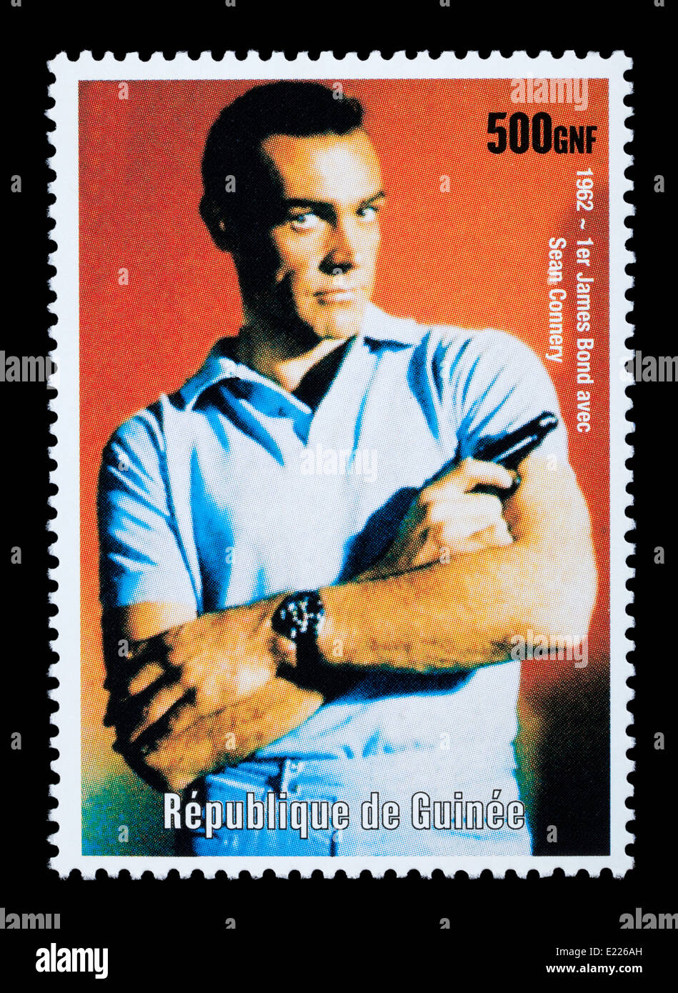 REPUBLIC OF GUINEA - CIRCA 2003: A postage stamp printed in the Republic of Guinea showing James Bond, circa 2003 Stock Photo
