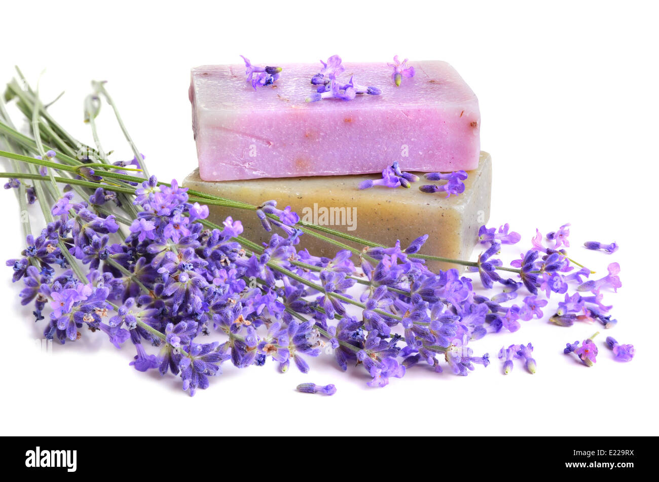 Natural soaps and lavender Stock Photo