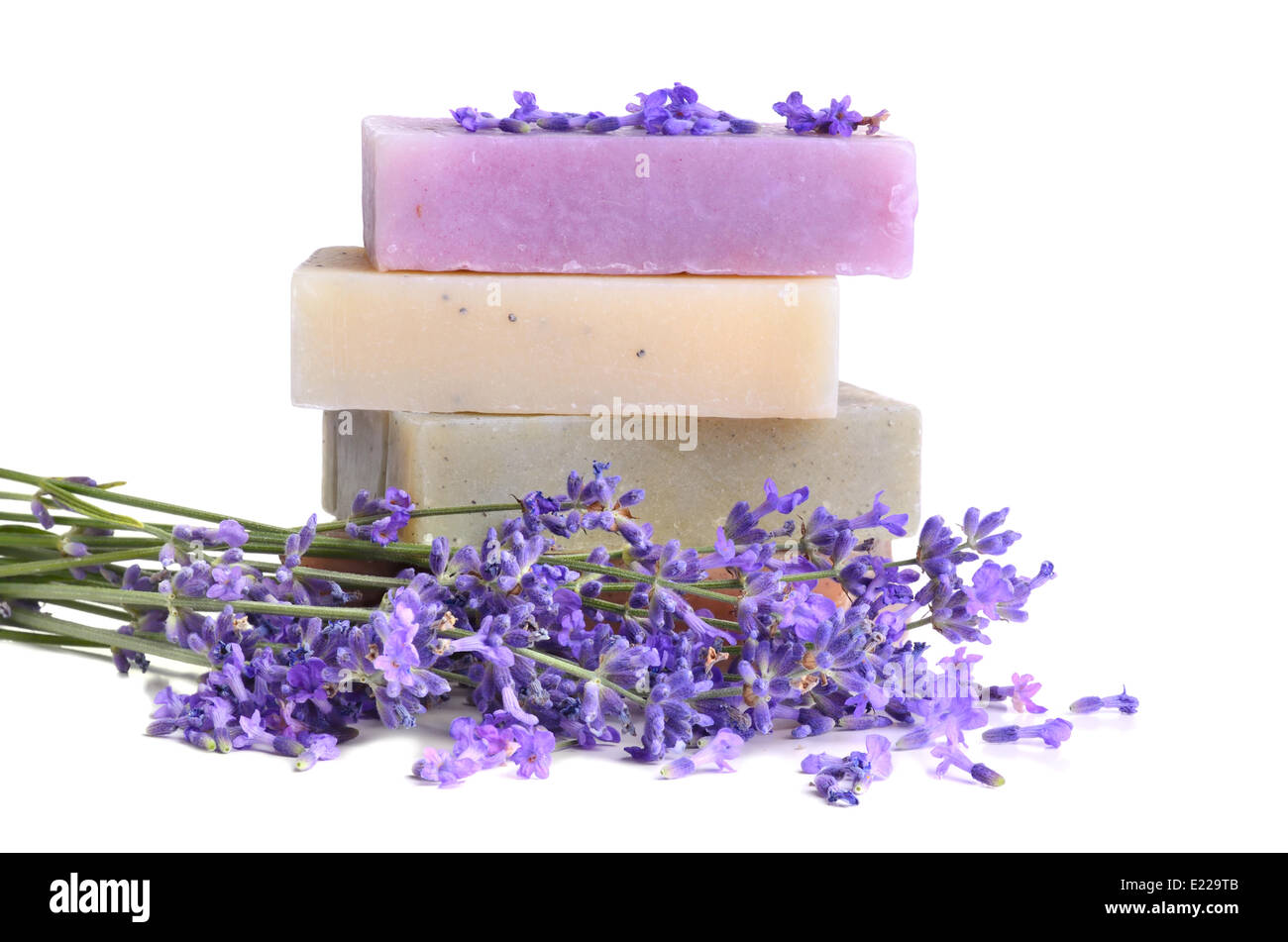 Handmade soaps and lavender Stock Photo