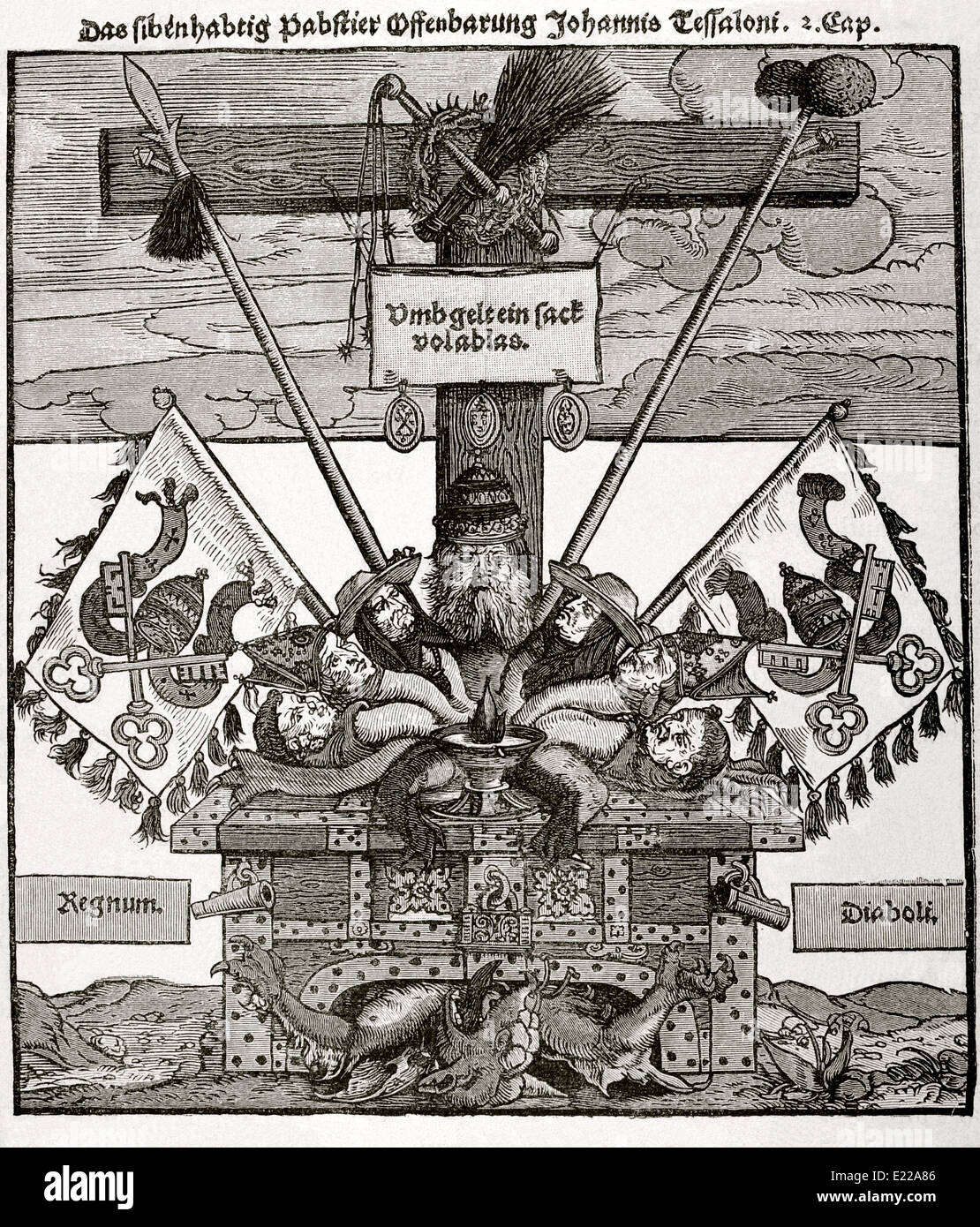 Protestant Reformation. 16th century. Germany. Lutheran satirical print against the sale of indulgences by the papacy. Stock Photo