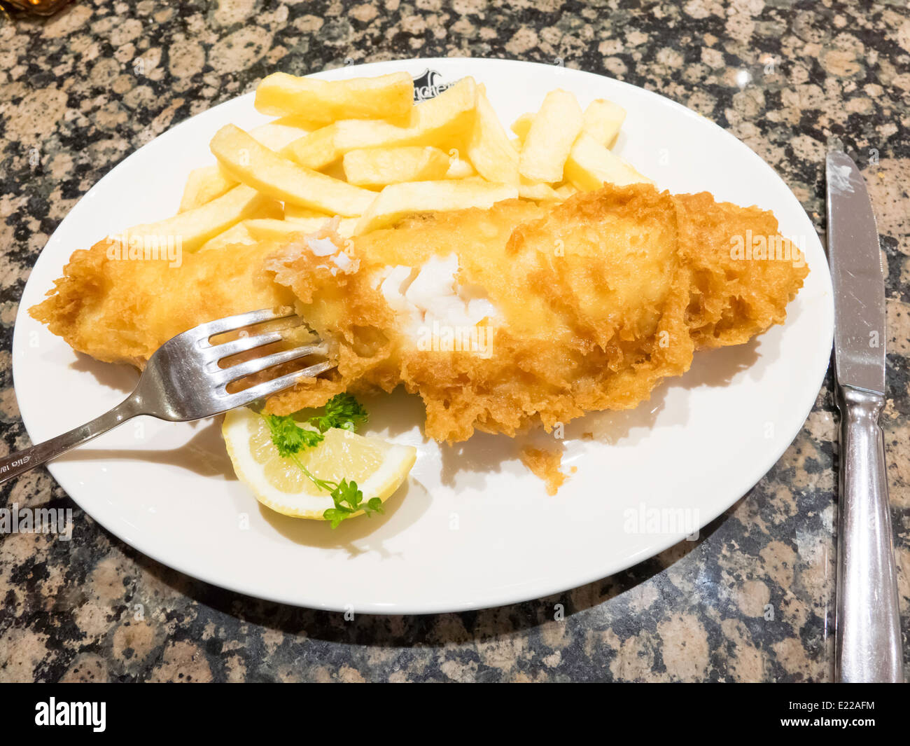 Excellent fish and a small healthy portion of chips at the famous