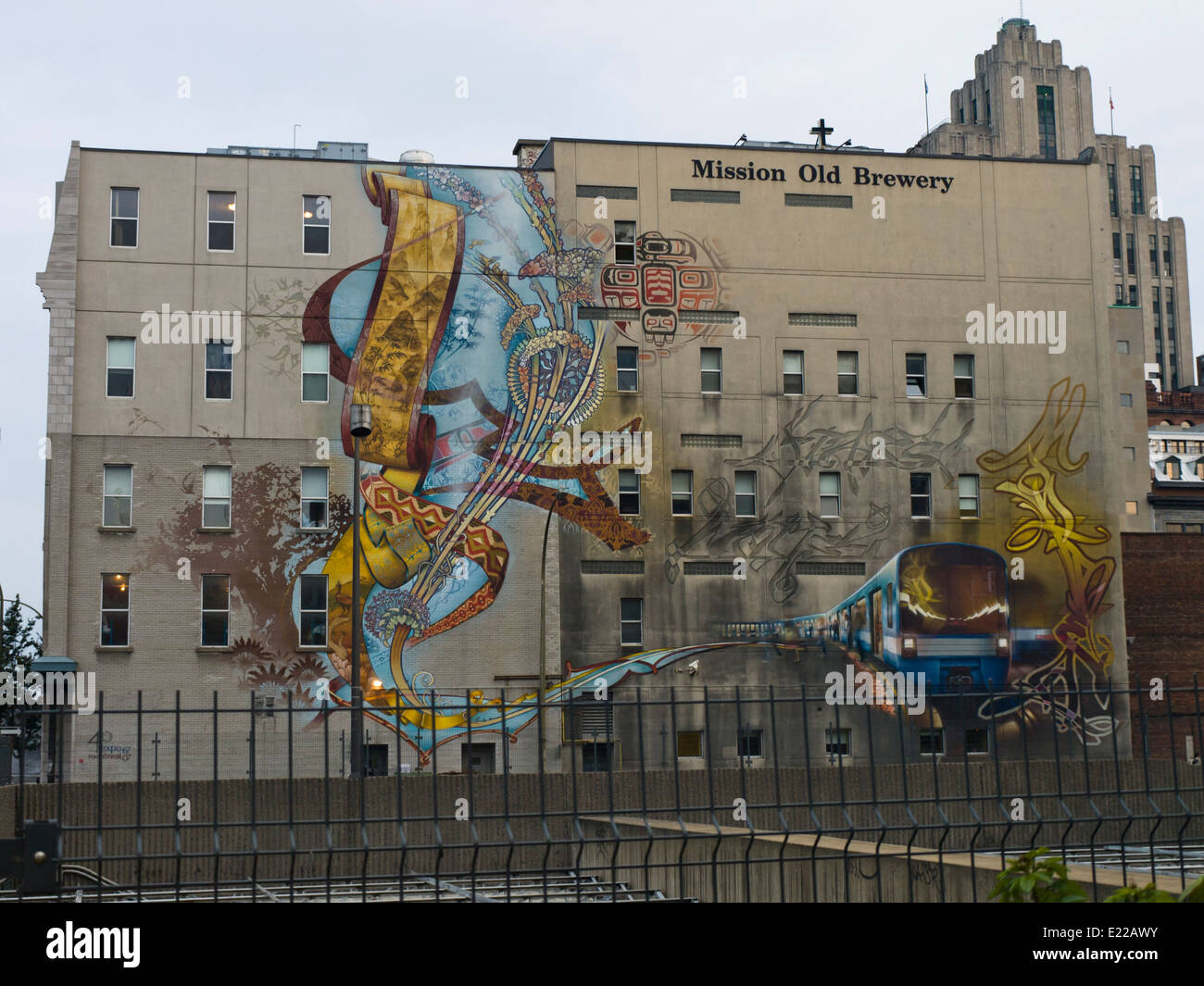 Montreal Canada, mural on the wall of Mission Old Brewery Stock Photo