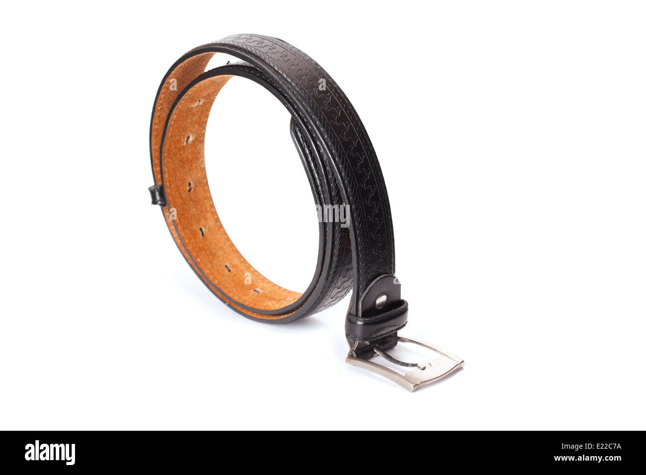 black leather belt isolated on white background Stock Photo - Alamy