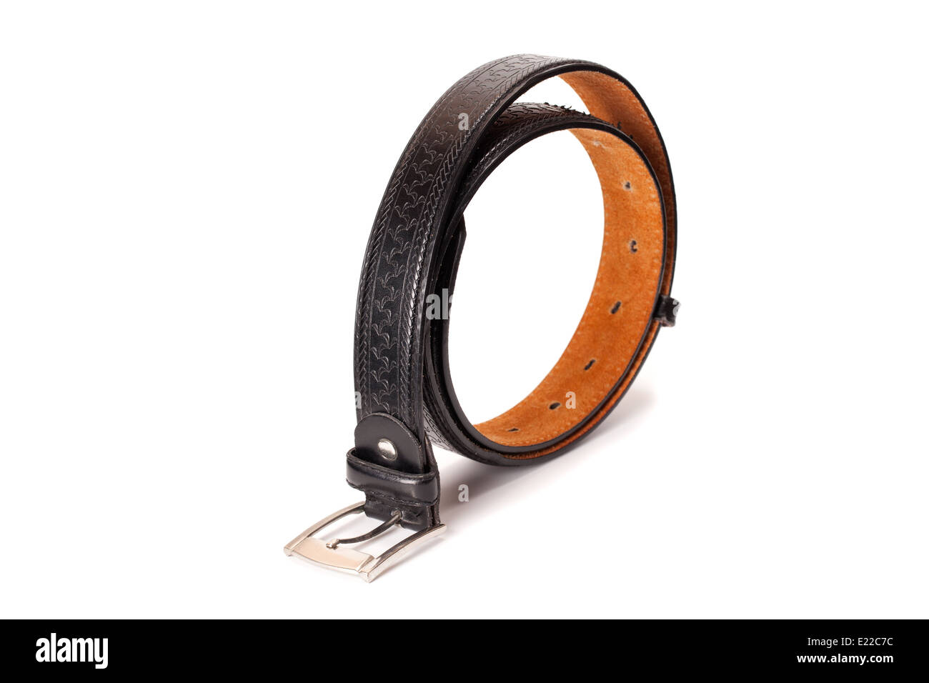 black leather belt isolated on white background Stock Photo - Alamy