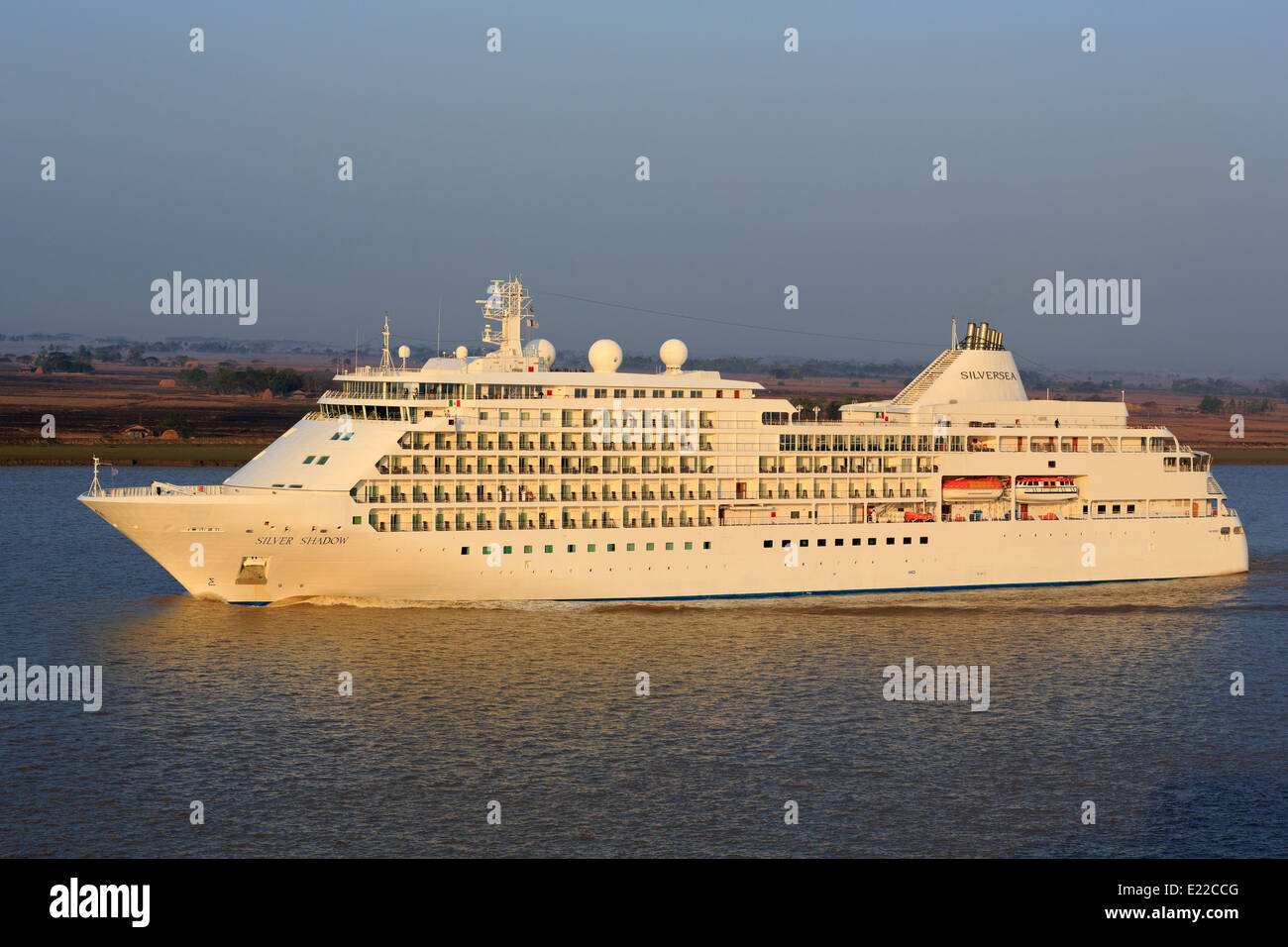 Silver Shadow cruise ship on the Irrawady River,Yangon (Rangoon),Myanmar (Burma),Asia Stock Photo