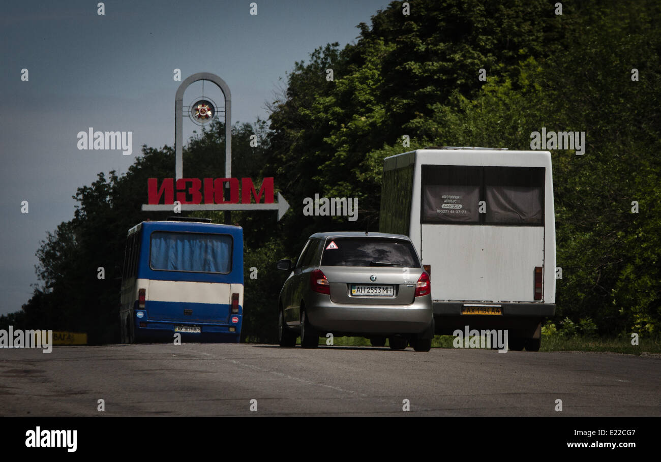 Izium Ukraine 13th June 2014 Buses With Refugees From Ato Zone Enter The Izium Town In Kharkiv Region Police Began To Compile Lists Of Refugees From The Area Of The Ato They
