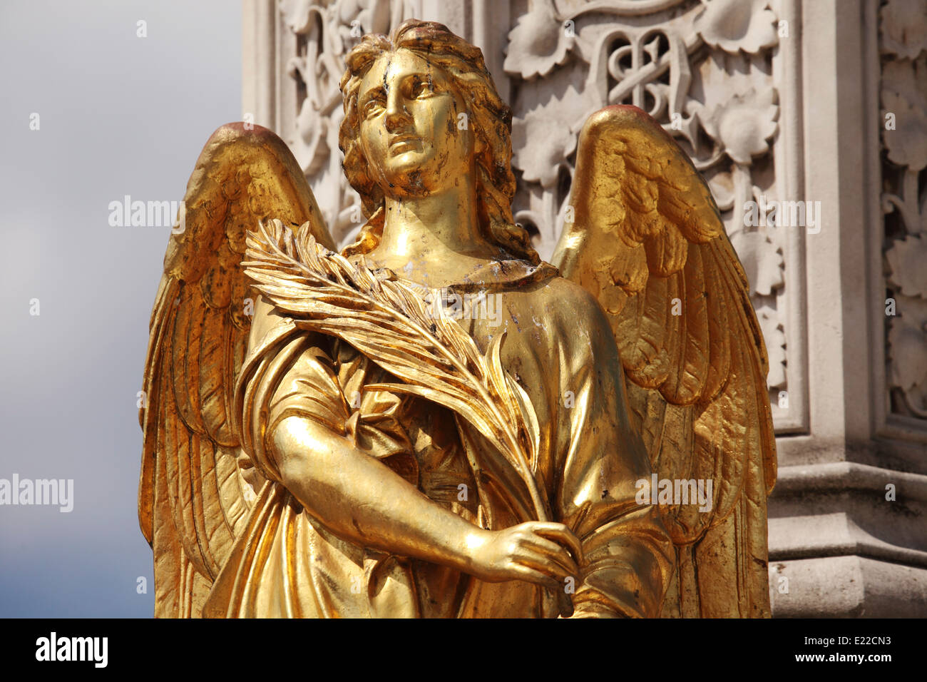Golden angel on St Mary's column in Zagreb, Croatia. Stock Photo