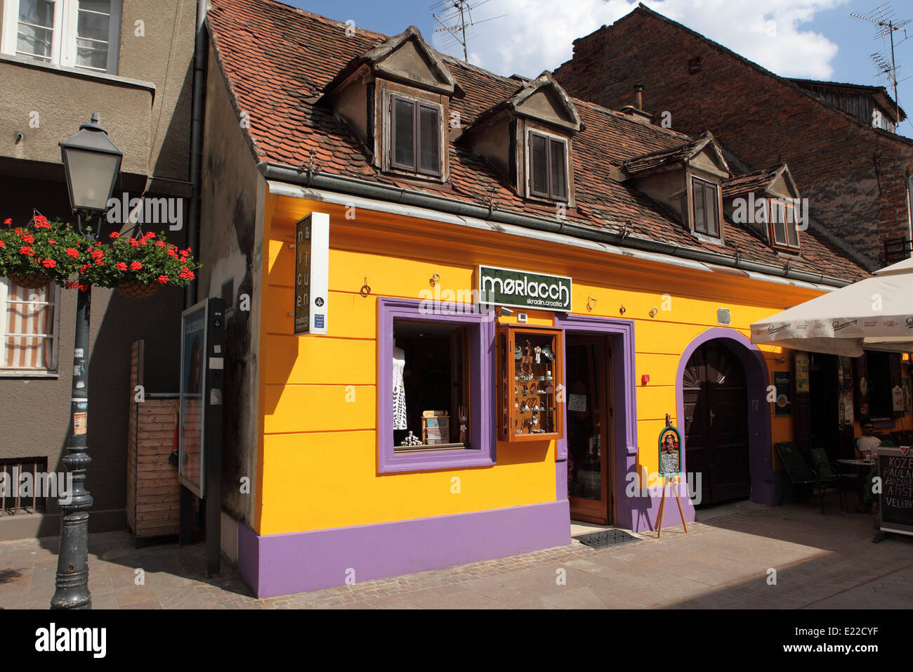 A brightly coloured jewellery store on Tkalciceva Street in Zagreb, Croatia. Stock Photo