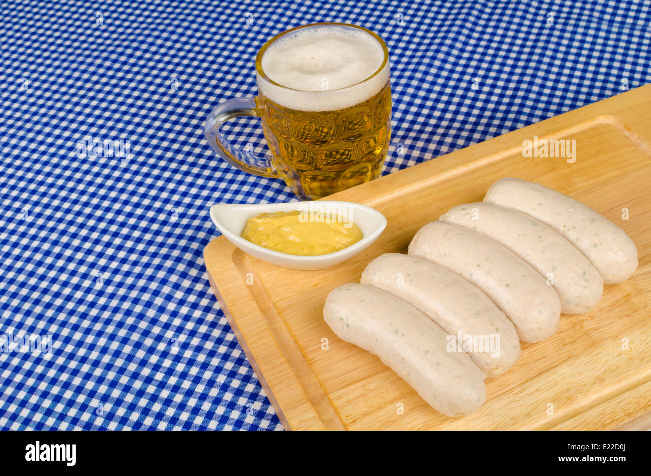 Beer, sausages and mustard, traditional German food Stock Photo