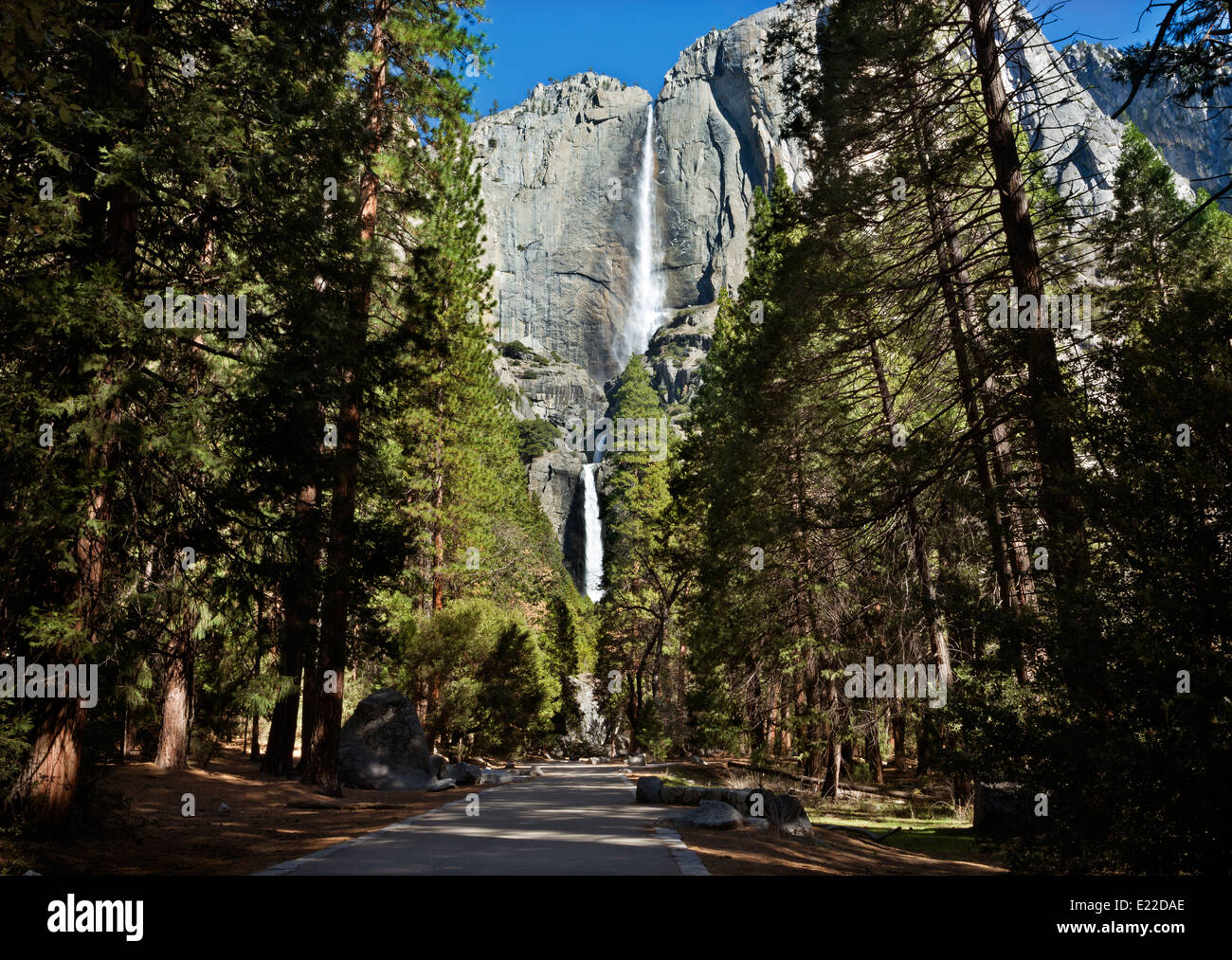 CALIFORNIA - Upper and Lower Yosemite Falls in Yosemite National Park. Stock Photo