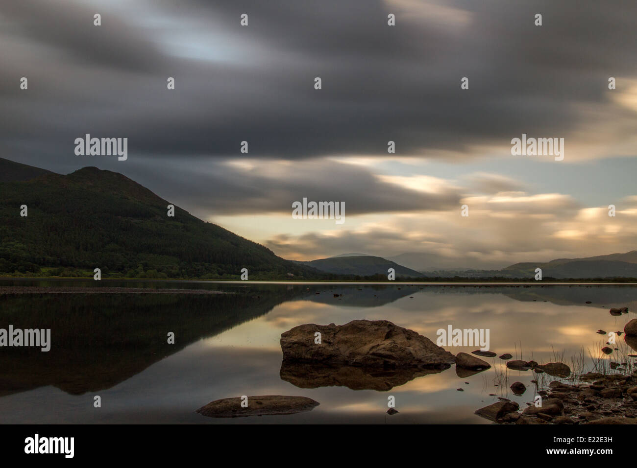 Inspiring image of Bassenthwaite Lake and Skiddaw at sunrise, Lake District, UK Stock Photo