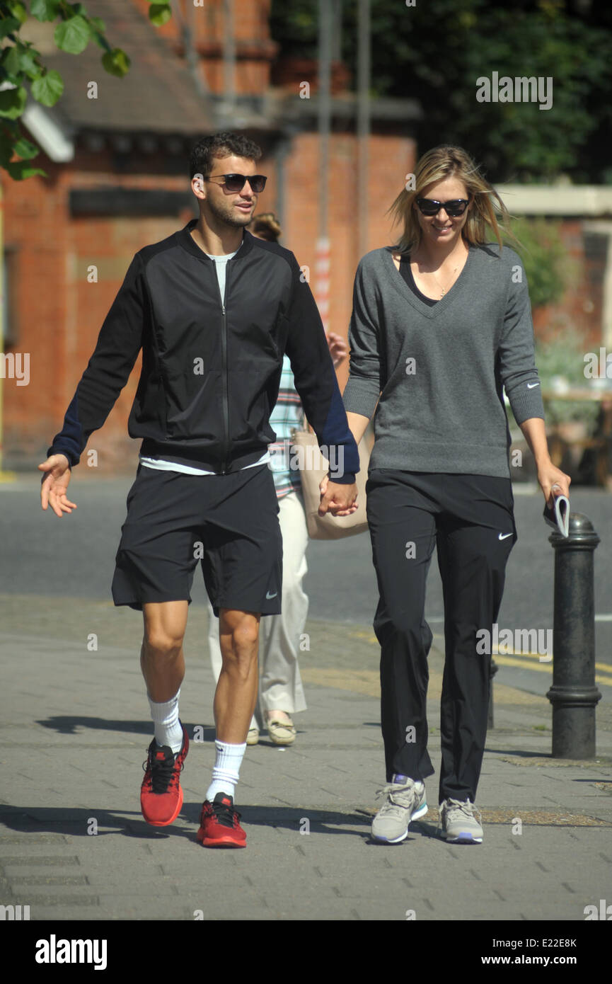 London, UK, 13 June 2014, Maria Sharapova walks hand in hand in the  sunshine in Wimbledon Village with boyfriend Grigor Dimitrov one week  before the start of the Wimbledon tennis tournament. Credit:, image size:865x1390
