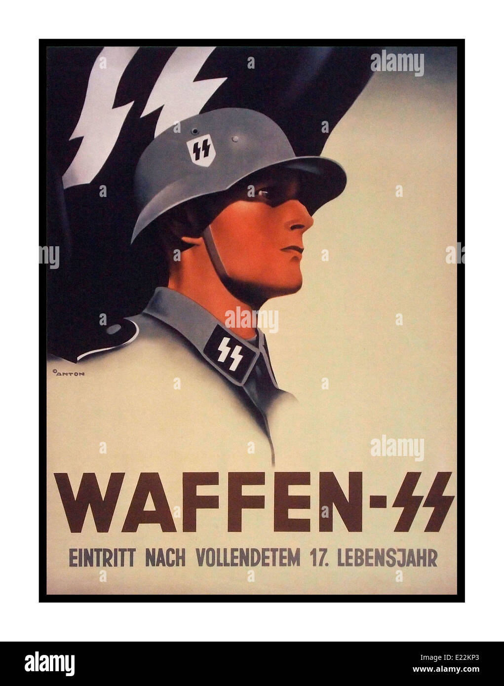 WAFFEN SS PROPAGANDA POSTER 1940's German wartime propaganda recruitment recruiting poster for the Nazi Waffen SS artist ANTON Stock Photo