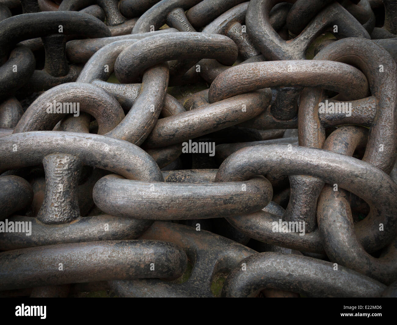 Close up details of massive antique anchor chain links Stock Photo