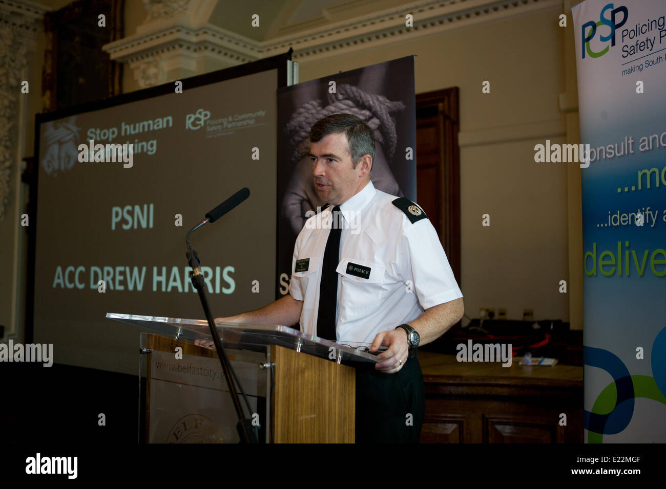 Belfast UK, 13th June 2014. Assistant Chief Constable Drew Harris said raising awareness about human trafficking in Northern Ireland Credit:  Bonzo/Alamy Live News Stock Photo