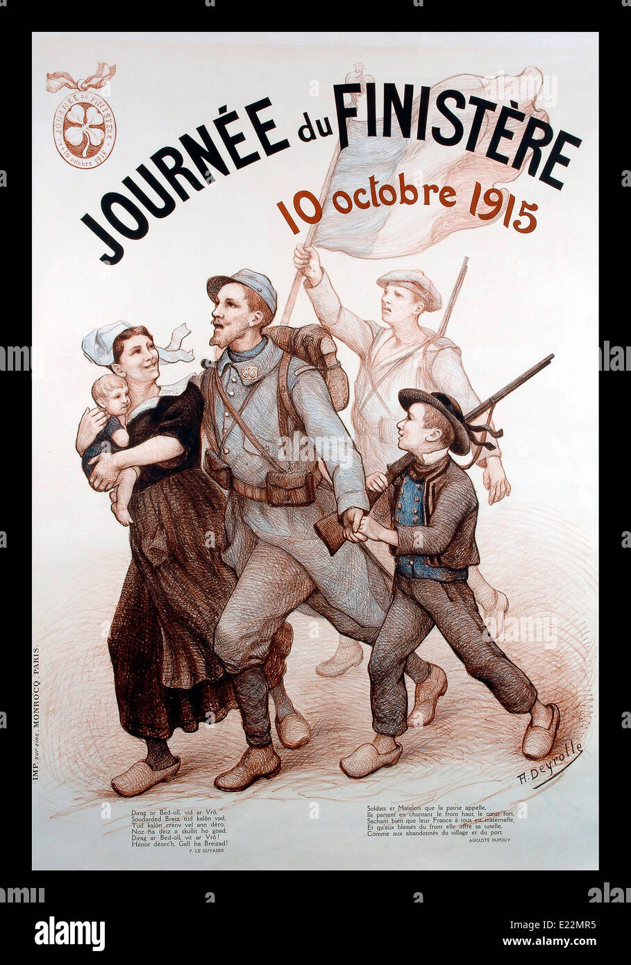 Vintage WW1 French poster showing returning soldier from combat 1915 Journee du Finistere 'The Day of Finistere' Stock Photo
