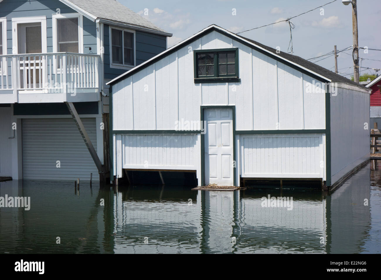 vacation homes flooded on lake Canandaigue New York Stock Photo
